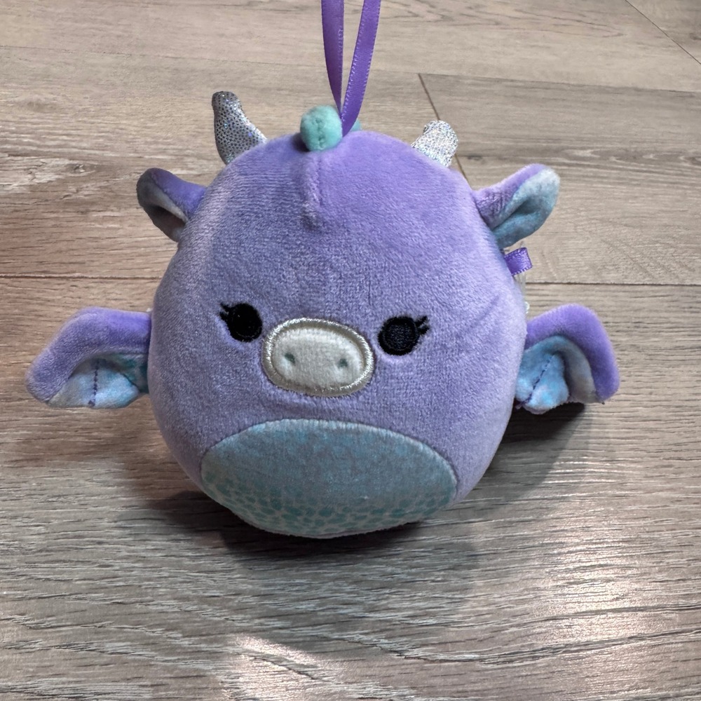 Squishmallows Drow the Dragon Purple Teal 3.5 inch Ornament Plush NWT